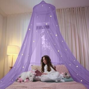 NEW Kids Glow Stars Bed Canopy Purple Ballepo Princess Fairy Bed Net Celestial